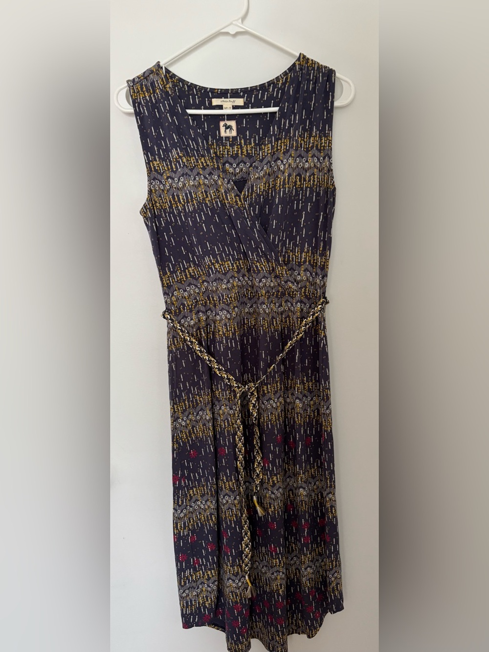 White Stuff Sleeveless Dress with Yellow Accent Tie Belt - Size Med /EU 38
